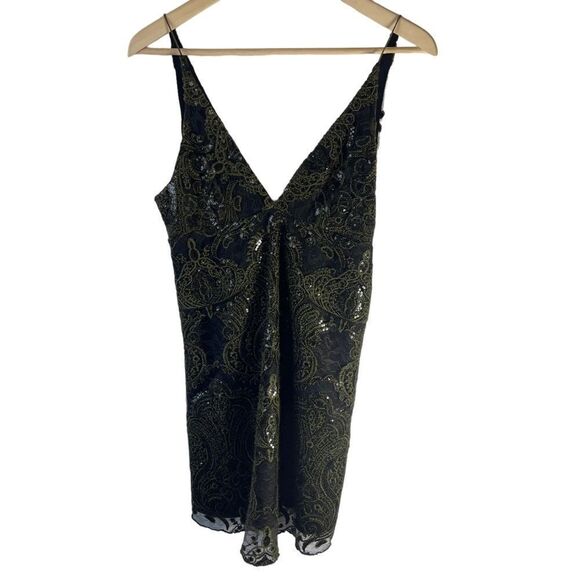 Free People Black/Olive Embellished Sequin Slip Dress Sz XS - Picture 3 of 10